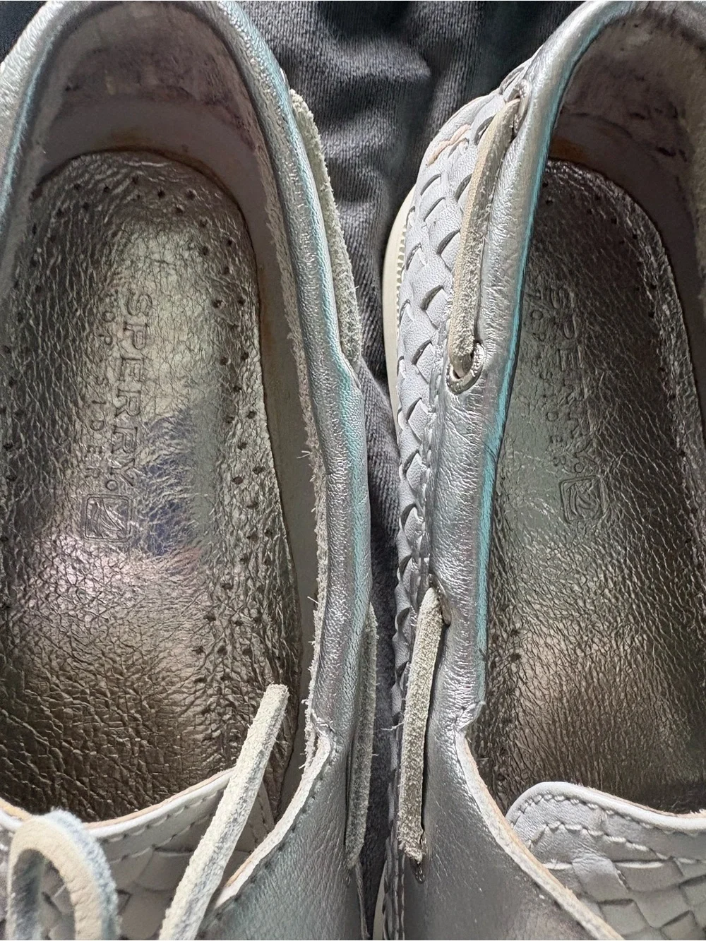 Sperry Silver & Grey Woven Leather Boat Shoes - Picture 7 of 8